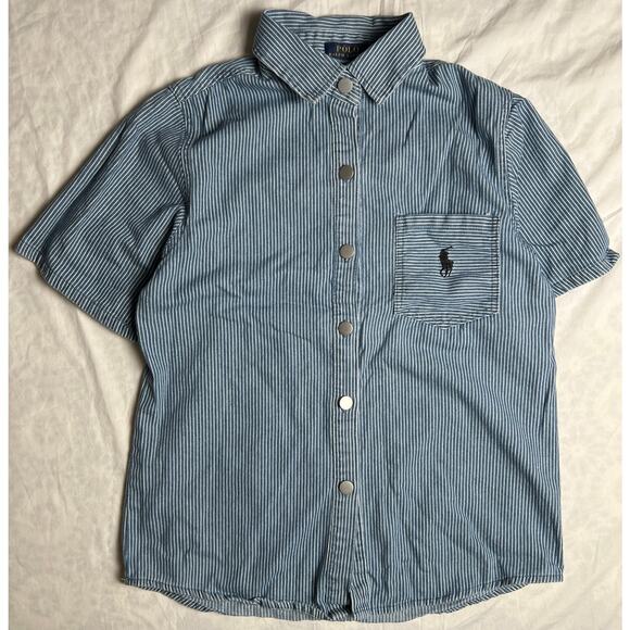 Polo Ralph Lauren Button Down Striped Denim Pony Logo Size Small - Picture 1 of 5